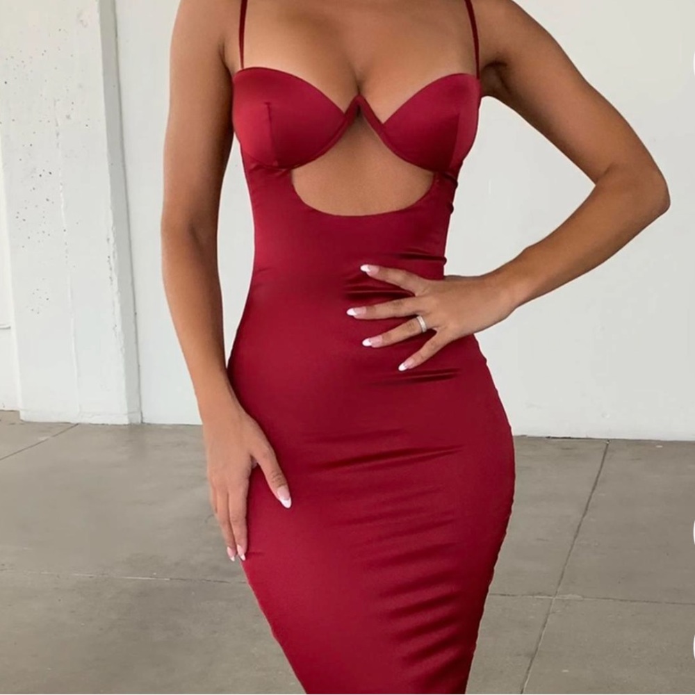 SOLD:Oh Polly Burgundy Midi Dress